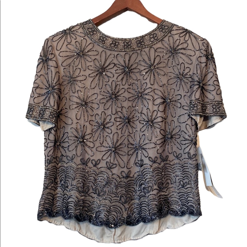 Cote d’ Azur Floral Beaded Silk Top